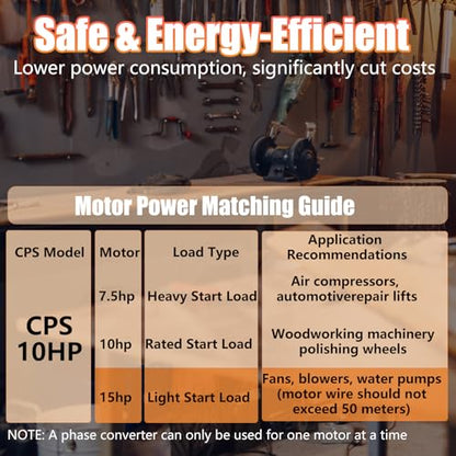 Single Phase to 3 Phase Converter，10HP 220V 3 Phase Converter，220V-240V Input/Output Digital Phase Shift for 10HP Motor - style: 10HP/30A