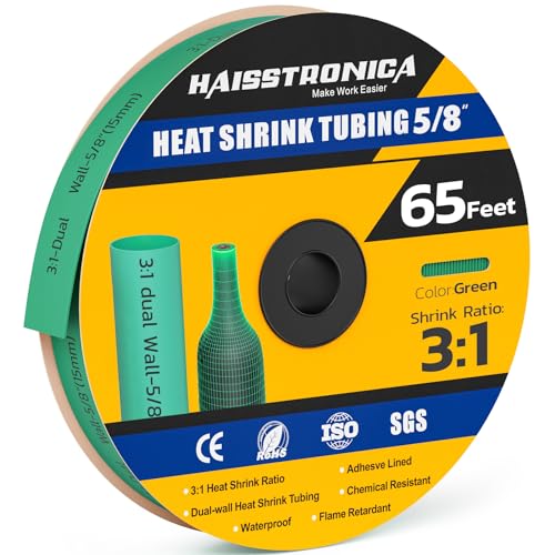 haisstronica 65Ft 3:1 Heat Shrink Tubing Roll 5/8" Green - color: Green, size: 5/8inch