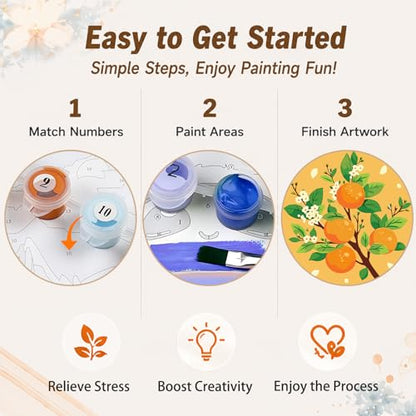 AUKELHJ 4 Pack Framed Paint by Numbers Kit for Adults, Fruit, 8x8 Inch - color: 05-Fruit