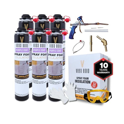 Vega Bond Purplecoat Closed Cell Spray Foam Air Sealant (6 Pack + Gun) - size: 6 Pack
