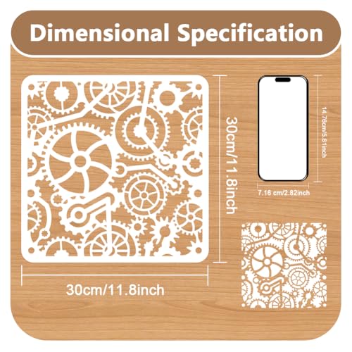 Steampunk Gear Stencil, Gear Wheel Reusable Painting Template - style: Steampunk Gears