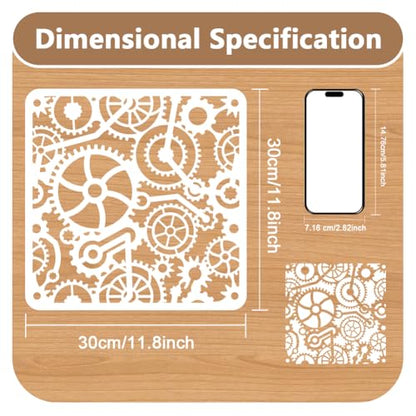 Steampunk Gear Stencil, Gear Wheel Reusable Painting Template - style: Steampunk Gears