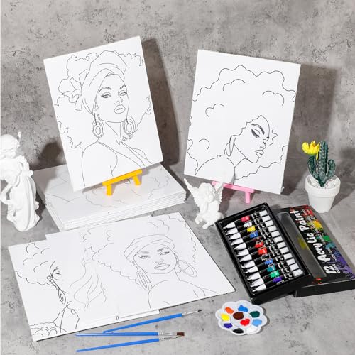 Sherr 108 Pcs Lady Sip and Paint Kit, Pre Drawn Canvas for Adults - style: Lady