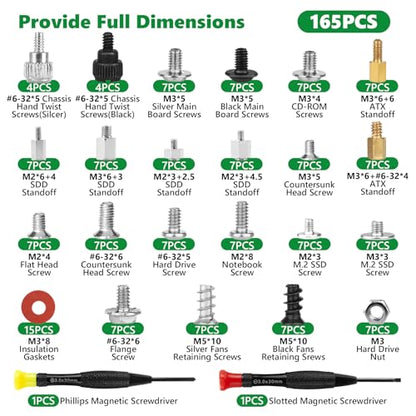 165Pcs M.2 NVMe SSD Screw Kit, Motherboard Standoffs PC Screw Set - color: 158 Pcs Silver PC Screw