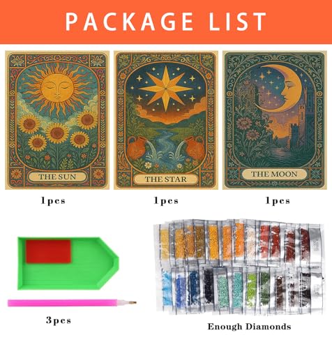 Axquilon 3 Pack Tarot Diamond Art Kits for Adults 12x16 inch - color: 3-Pack Tarot-1
