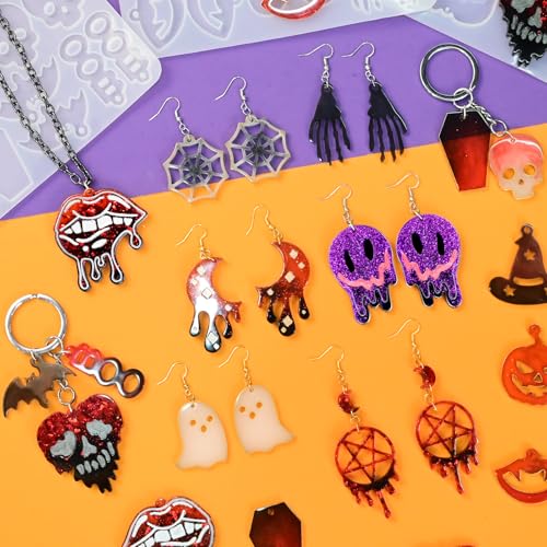 Resin Earring Mold with Hole, 3Pack Halloween Earring Casting Molds - color: 3 PCS Halloween Resin Molds with Holes