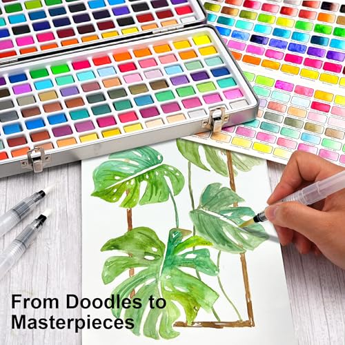 168 Solid Watercolor Paint Set with Brushes and Blank Coloring Book - color: 168 Colors