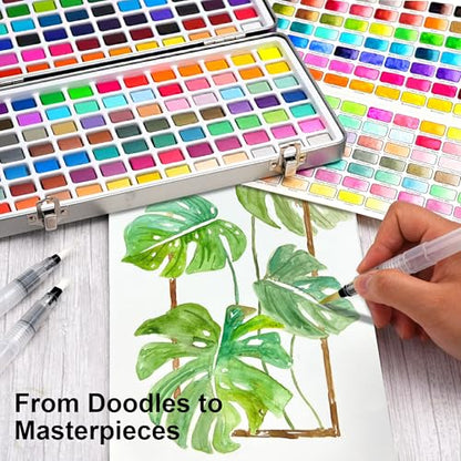 168 Solid Watercolor Paint Set with Brushes and Blank Coloring Book - color: 168 Colors