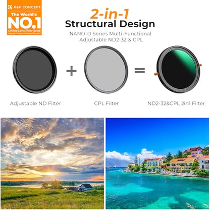 K&F CONCEPT 58mm Variable ND2-32 & CPL Polarizing Effect in 1 Lens Filter - size: 58mm