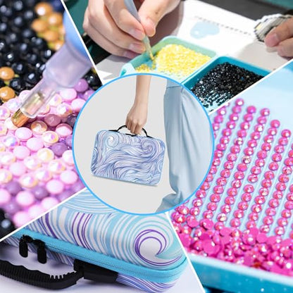 Tavolozza Fine Arts Diamond Painting Storage Containers, 120 Slots Diamond Painting Accessories and Tools with Jars for Beads, Portable Diamond Art Organizer Case, Diamond Art Kit Storage Box, Blue - style: Waves 120
