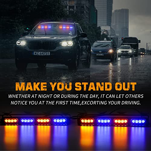 XRIDONSEN 2 in 1 2x 14 inch Strobe Light Bar - color: Amber/Blue