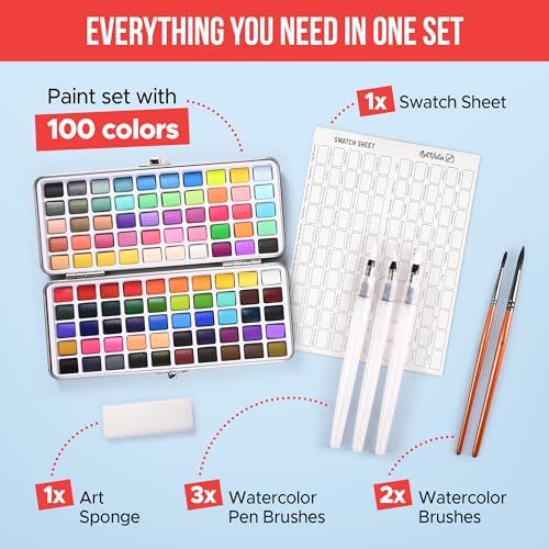 Watercolor Paint Set 100 Vibrant Colors for Adult Beginner Professional - color: Standard Set