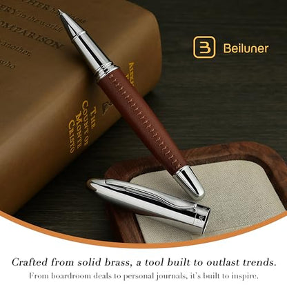 BEILUNER 318 Luxury Pen, Elegant Look,Hand-Stitched Premium Leather-Brown - color: Brown