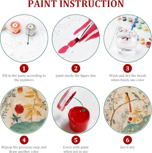 WUDWL Persian Birds Flowers Paint by Numbers Kit for Adults Beginner, with Framed - color: YH04249