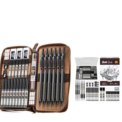 Nicpro Art Drawing Supplies Kit with 30PCS Black Mechanical Pencil Set in Leather Case