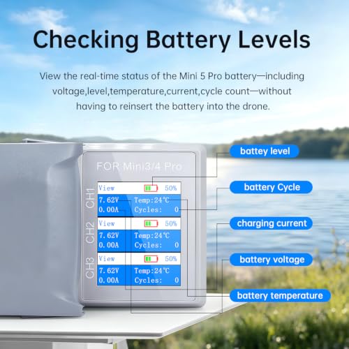 2 Pack 5000mAh Mini 5 Pro/4 Pro/3 Series Battery with Three Channel Two-Way LCD Charing Hub, Max 52 Mins Flight Time Replacement Intelligent Flight Battery,Compatible with DJI Mini 5 Drone