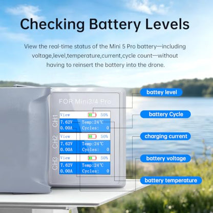 2 Pack 5000mAh Mini 5 Pro/4 Pro/3 Series Battery with Three Channel Two-Way LCD Charing Hub, Max 52 Mins Flight Time Replacement Intelligent Flight Battery,Compatible with DJI Mini 5 Drone