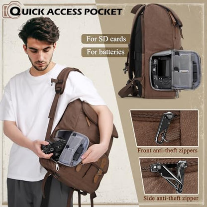 RAINSMORE Camera Backpack, DSLR SLR Mirrorless Camera Bag for Photographer - color: Coffee