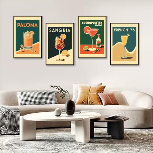 4 Pack Framed Paint by Numbers Kit for Adults, Retro Cocktail , 8 x 12 Inch - color: TRTDOP4F104