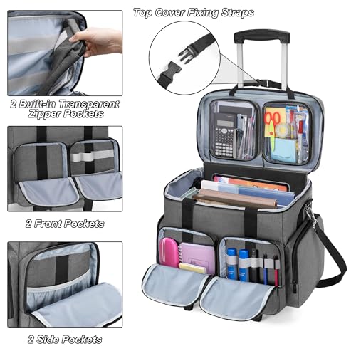 CURMIO Rolling Teacher Tote Bag with 2 Detachable Pouches for Work, Gray - color: Gray