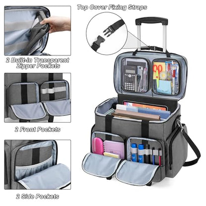 CURMIO Rolling Teacher Tote Bag with 2 Detachable Pouches for Work, Gray - color: Gray