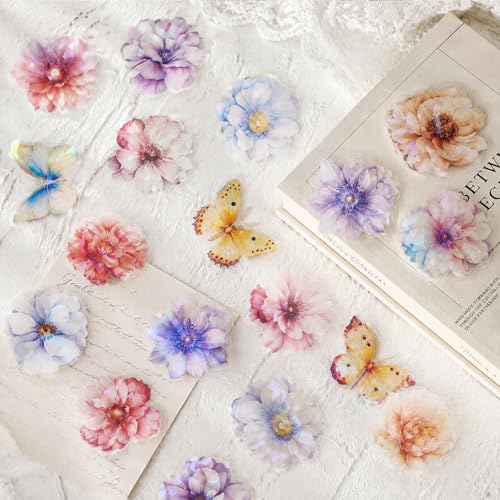 120Pcs Glitter Shiny Flower Stickers for Bullet Journaling Decoupage - color: Empty Flower Yang Flame
