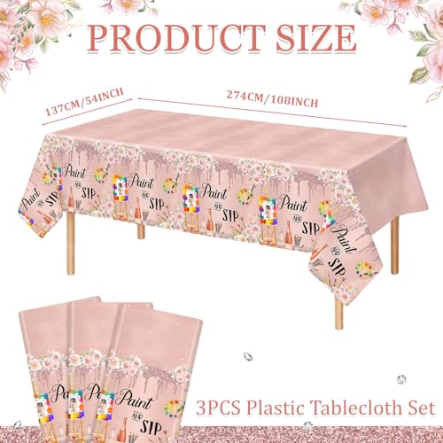 MEHOFOND Paint and Sip Decorations Tablecloth 3 Pack 54x108 Inch
