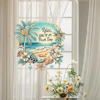 AIBOERL Beach Diamond Art Kits for Adults, Acrylic Hanging Suncatcher - color: DP03252