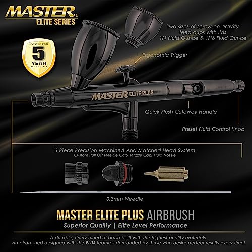 Master Elite Plus Airbrush Set Model 120 Dual Action Airbrush Kit with Case - size: .3mm