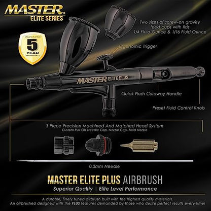Master Elite Plus Airbrush Set Model 120 Dual Action Airbrush Kit with Case - size: .3mm