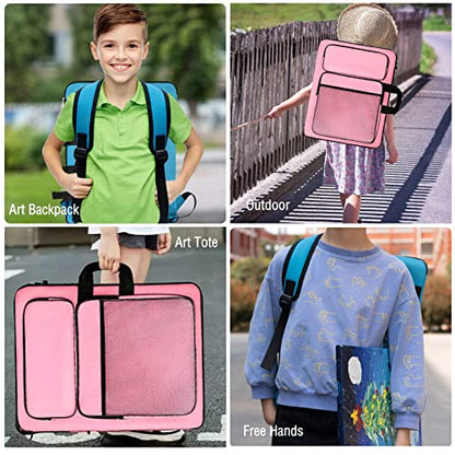 TreochtFUN Art Portfolio Kids Drawing Supply Bag 15 x 18 in -Small Art Bag - color: Pink
