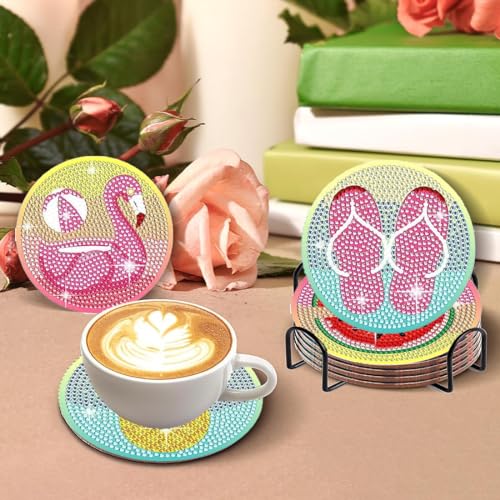 Leatrice 8 PCS Diamond Art Coasters Small Diamond Painting Kits for Adults - color: AA Beach