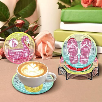 Leatrice 8 PCS Diamond Art Coasters Small Diamond Painting Kits for Adults - color: AA Beach