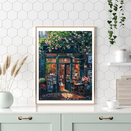 HITO Bookstore Paint by Numbers Kit for Adults 16x20 Inch Frameless - color: Bookstore