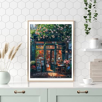 HITO Bookstore Paint by Numbers Kit for Adults 16x20 Inch Frameless - color: Bookstore
