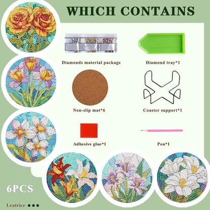 Leatrice 6 Pcs Diamond Art Coasters Small Diamond Painting Kits for Adults - color: BB flower a