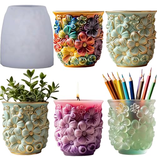 Floral Planter Resin Vase Molds, 3D Daisy Candle Silicone Molds - color: Daisy Resin Mold