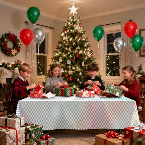OQOQ White Checkered Iridescent Tablecloth 2 Packs, 54x108 Inches - color: White Checkered