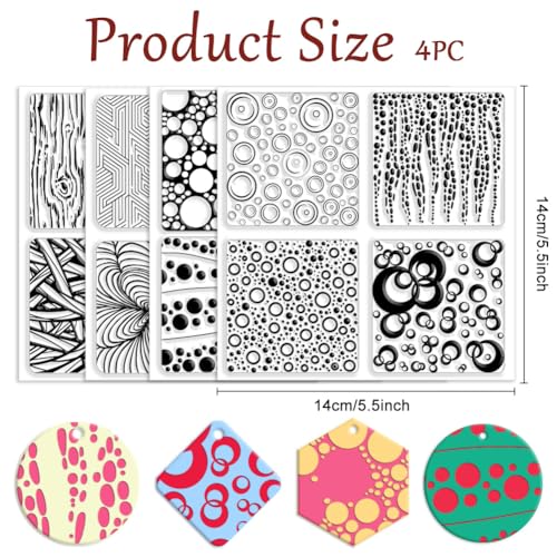 CHGCRAFT 4 Pcs 4 Styles Bubble Polymer Clay Texture Sheets Geometric Texture Silicone Texture Stamp Clay Texture Mat Modeling Pattern Pad Texture Sheets for Making Earrings Jewerly, 5.5x5.5 inch - style: Bubble
