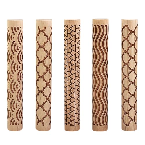 Clay Texture Rollers, 5 PCS 100mm Wooden Rolling Pins - color: A