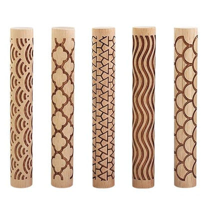Clay Texture Rollers, 5 PCS 100mm Wooden Rolling Pins - color: A