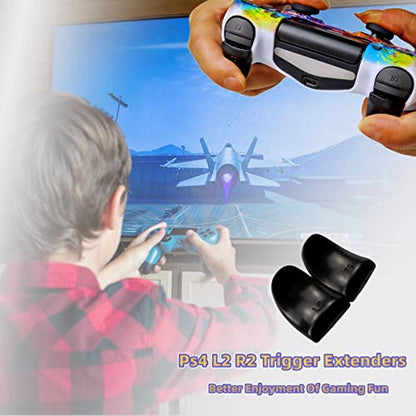 Silicone Skin Cover for Ps4 Controller (1pc Anti-Slip, 1 Pair L2 R2 Trigger Extender, 4pcs Thumb Grips,4pcs LED Light Bar Decal) Protector for DualShock PS4/ Slim/Pro Controller - color: Splashing graffiti