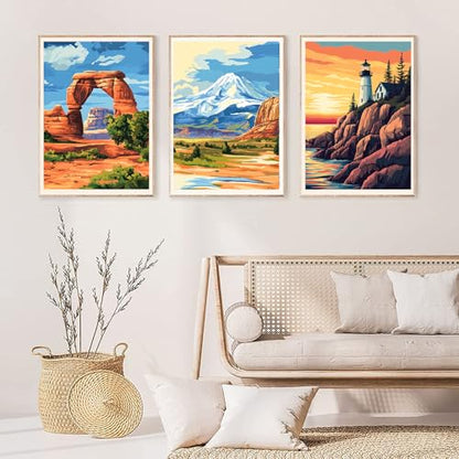 6 Pack National Park Framed Paint by Numbers Kit for Adults Beginner - color: scenery
