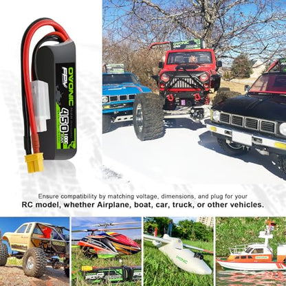 OVONIC 7.6V 100C 450mAh 2S Lipo Battery Long Size with XT30 Plug [1 Package Including 2 Batteries]