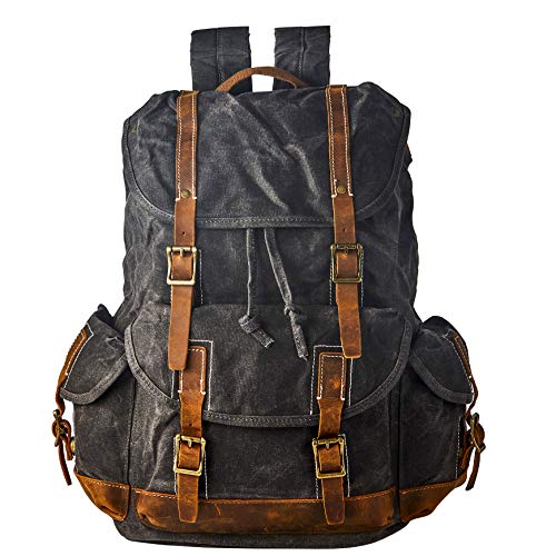 Heavy-Duty Waxed Canvas Rucksack Backpack - color: Dark Gray, size: 400 x 340 x 190 mm - Standard