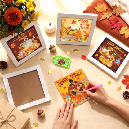 Geyoga 4 Pcs Fall Diamond Painting Kits with Frame 7 x 7 Inch - style: Thanksgiving