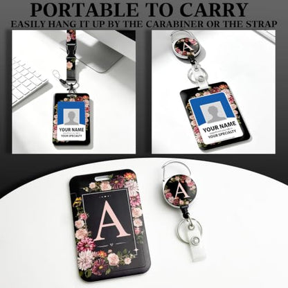 Black Lanyard for Badge Holder Retractable Reel for Teacher Nurse & Student - color: A