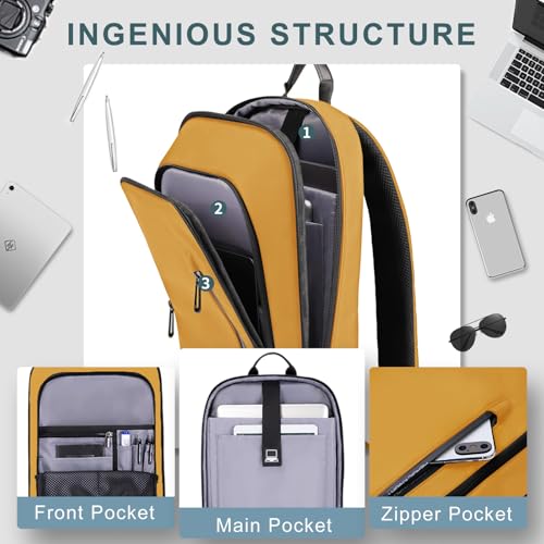 hk Backpack for Men Business Slim Laptop Bag - color: Yellow, size: 17.3 Inch