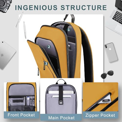 hk Backpack for Men Business Slim Laptop Bag - color: Yellow, size: 17.3 Inch