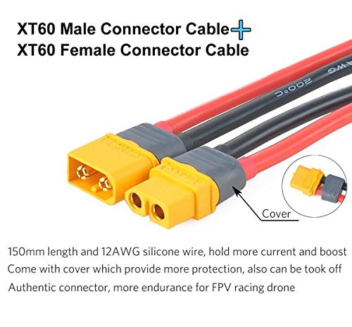 4 Pairs 150mm 12AWG Wire XT60H Plug Male and Female Connector for RC